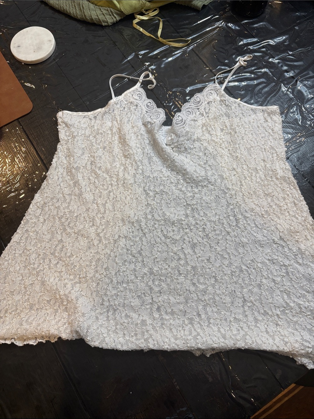 Secret Treasures White Lace Camisole with Scalloped Trim